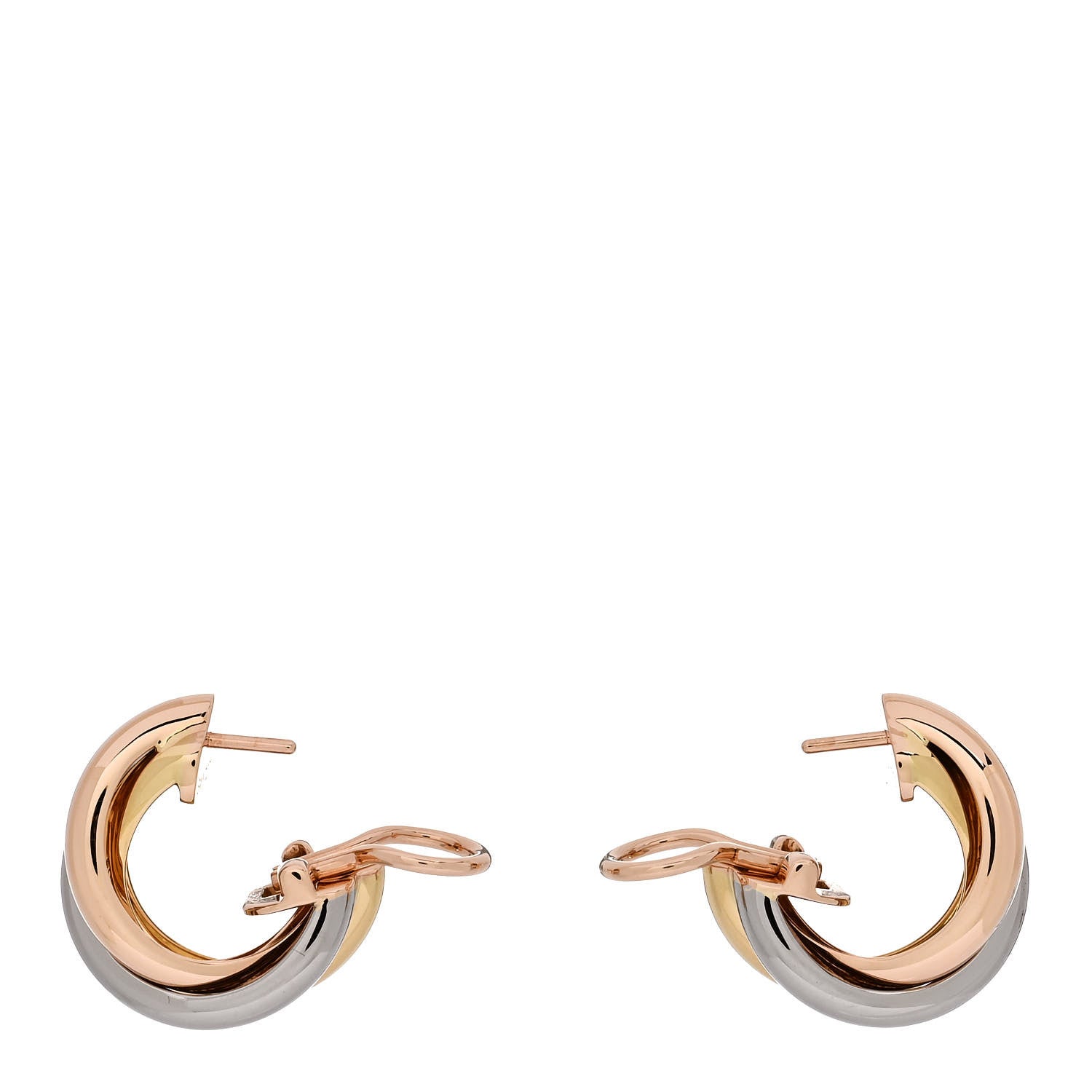 Cartier 18K Pink Yellow White Gold Classic Trinity Hoop Earrings 3 of 6