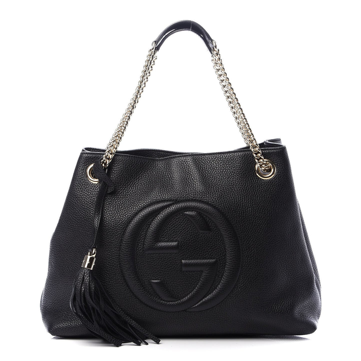 Pebbled Calfskin Medium Soho Chain Shoulder Bag Black