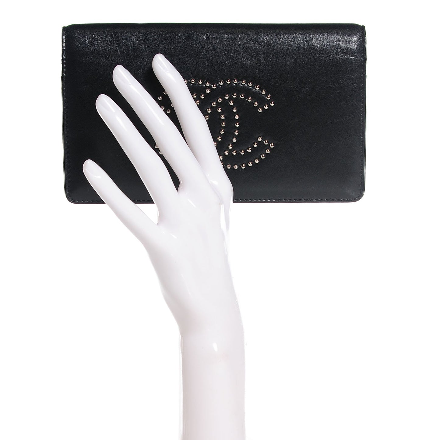 Lambskin Studded CC Yen Wallet Black