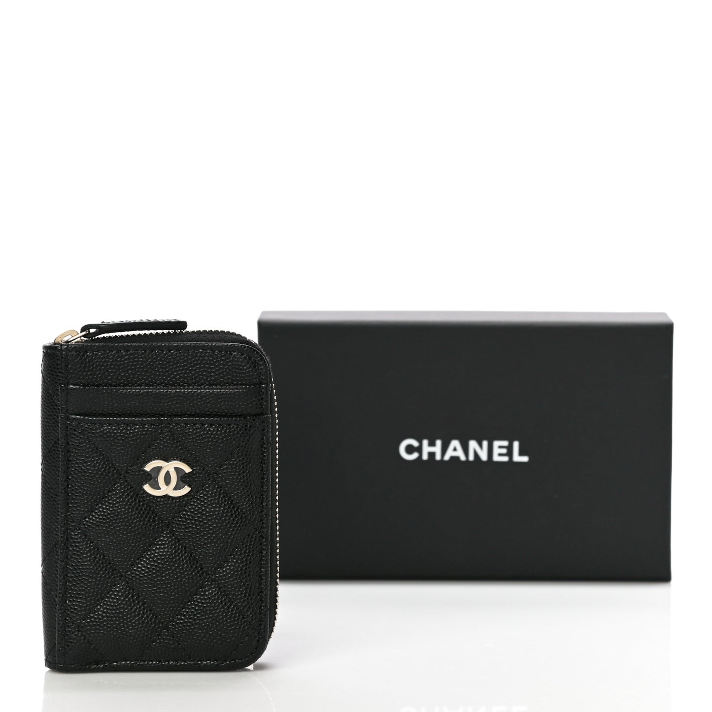 Caviar Quilted Zip Card Holder Black