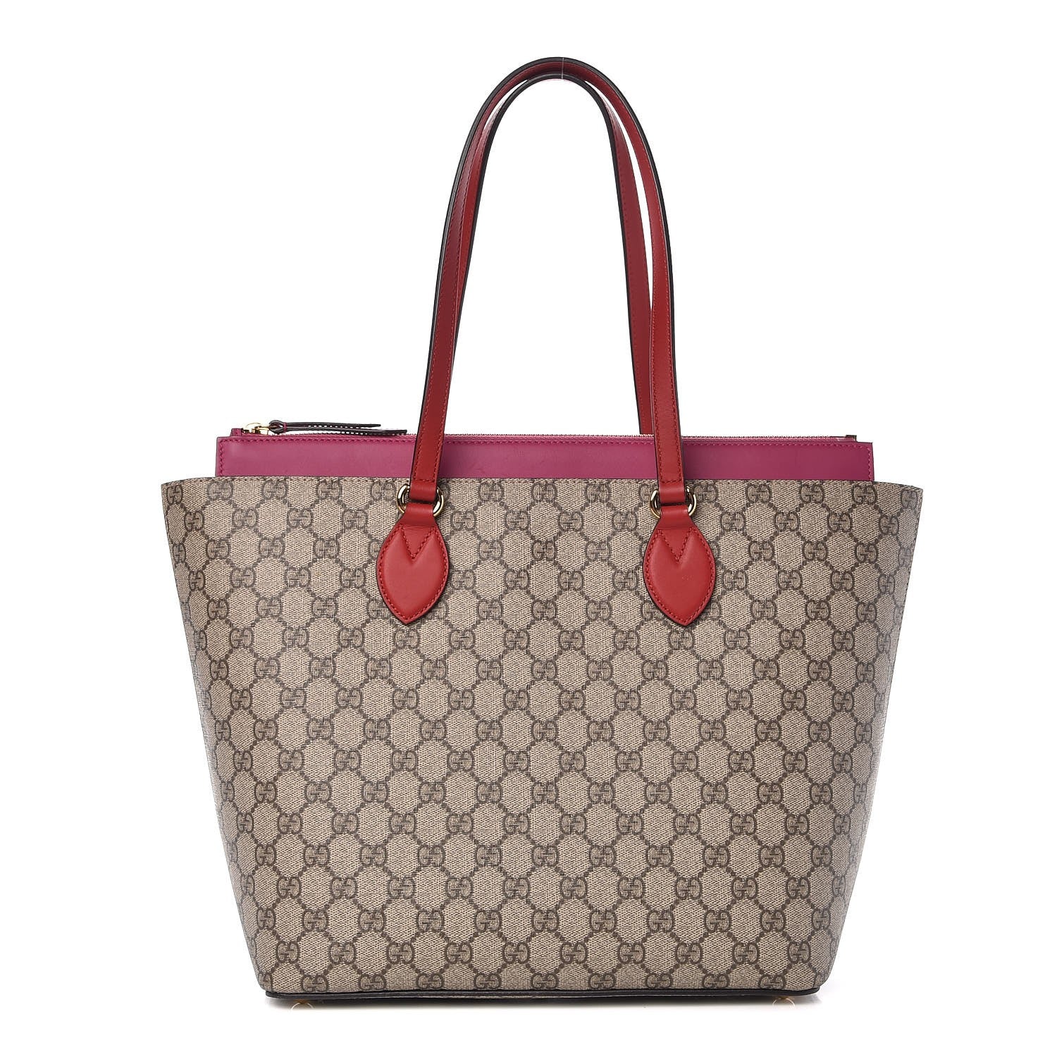 Gucci GG Supreme Monogram Medium Zippered Bucket Tote Beige Hibiscus Red New Rosette 1 of 7