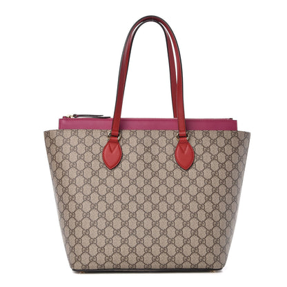 Gucci GG Supreme Monogram Medium Zippered Bucket Tote Beige Hibiscus Red New Rosette 1 of 7