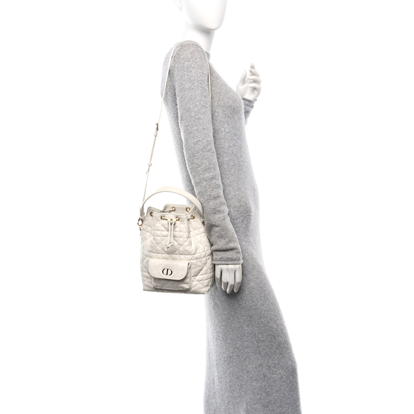 Lambskin Macrocannage Small Caro Bucket Bag Latte