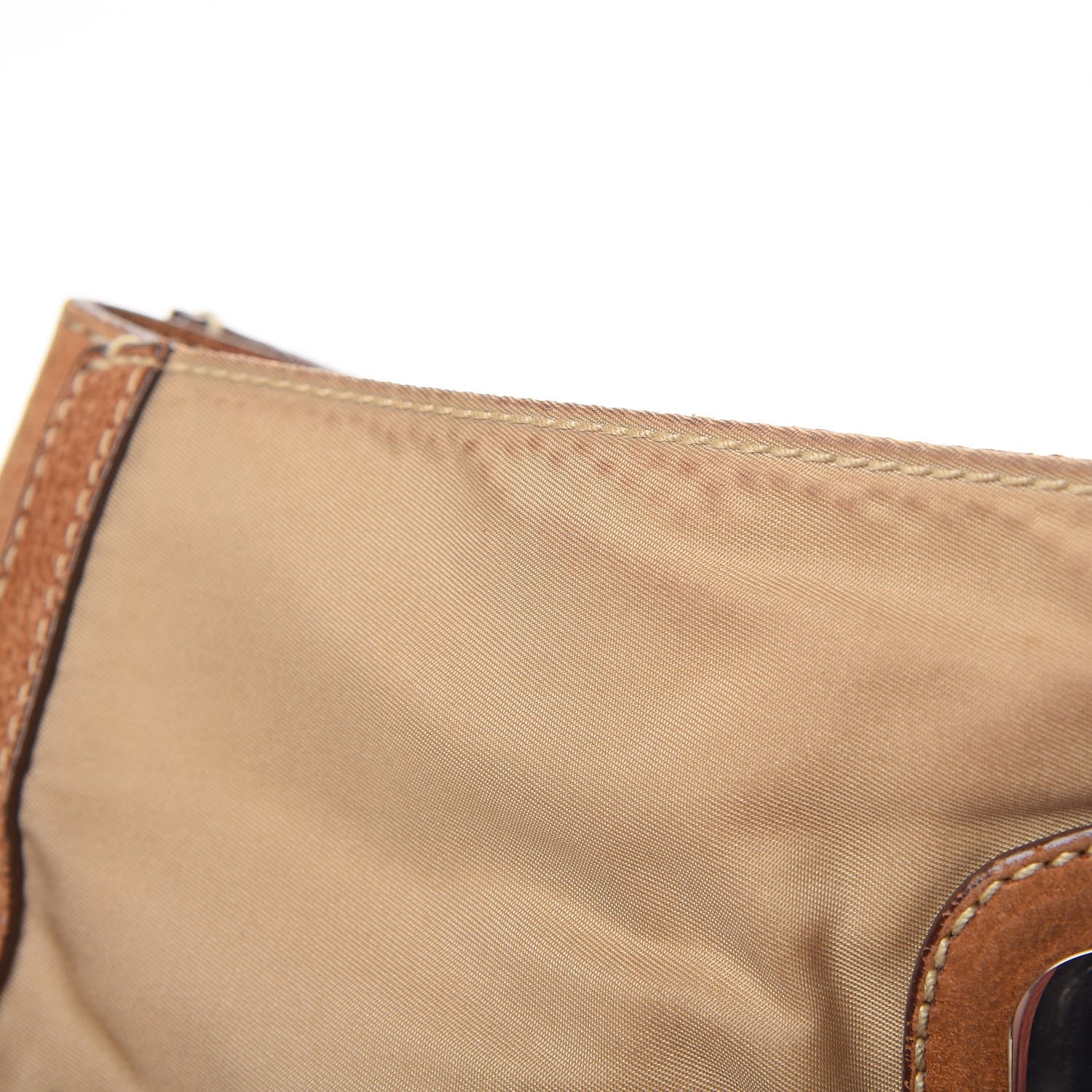 Prada Tessuto Nylon Calfskin Pushlock Satchel Brown 11 of 30