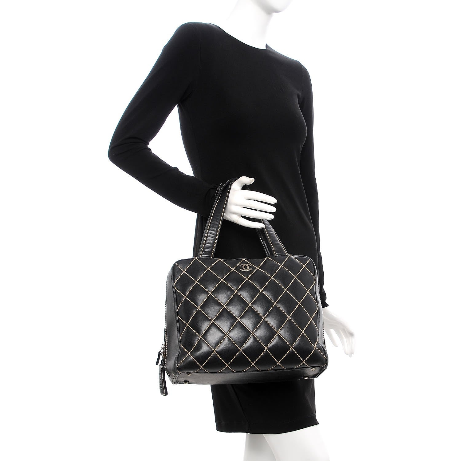 Chanel Calfskin Contrast Stitch Surpique Bowler Black 2 of 14