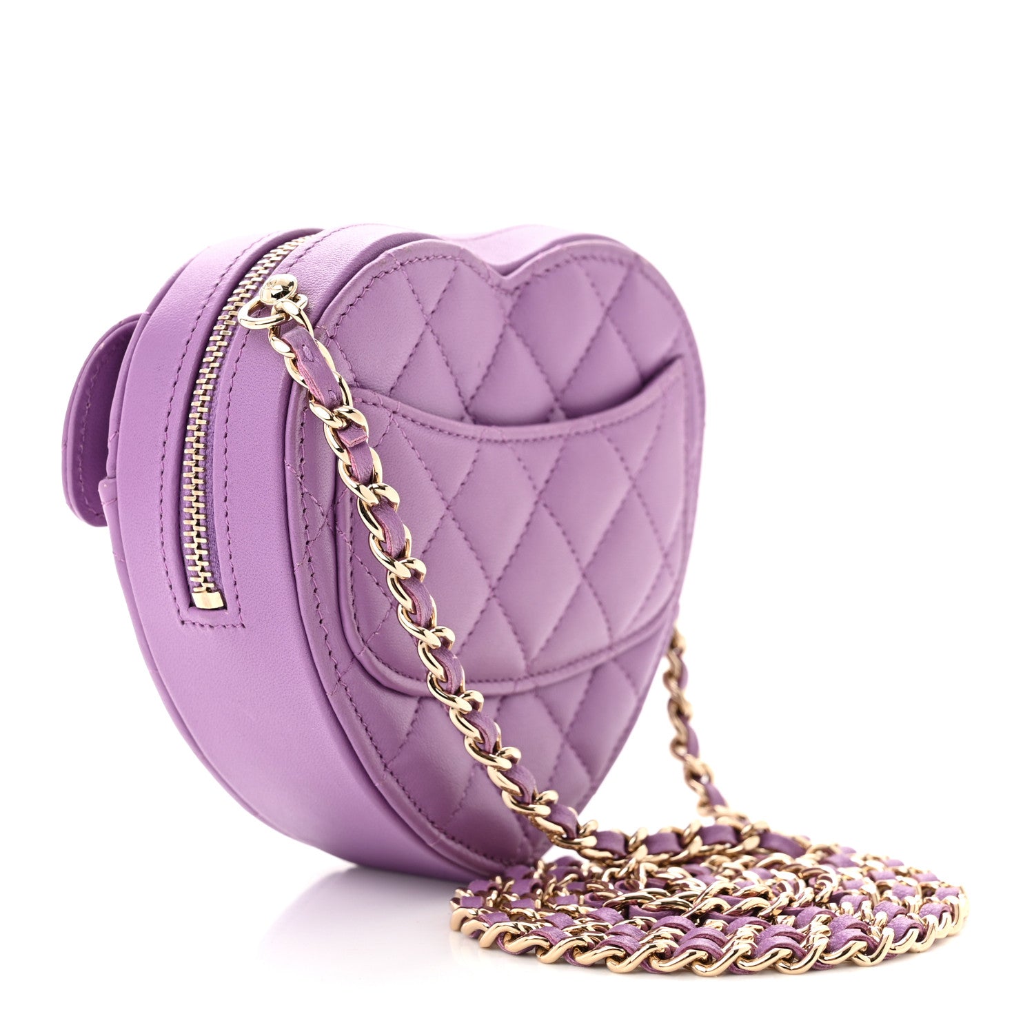 Chanel Lambskin Quilted CC In Love Heart Clutch With Chain Purple 3 of 12