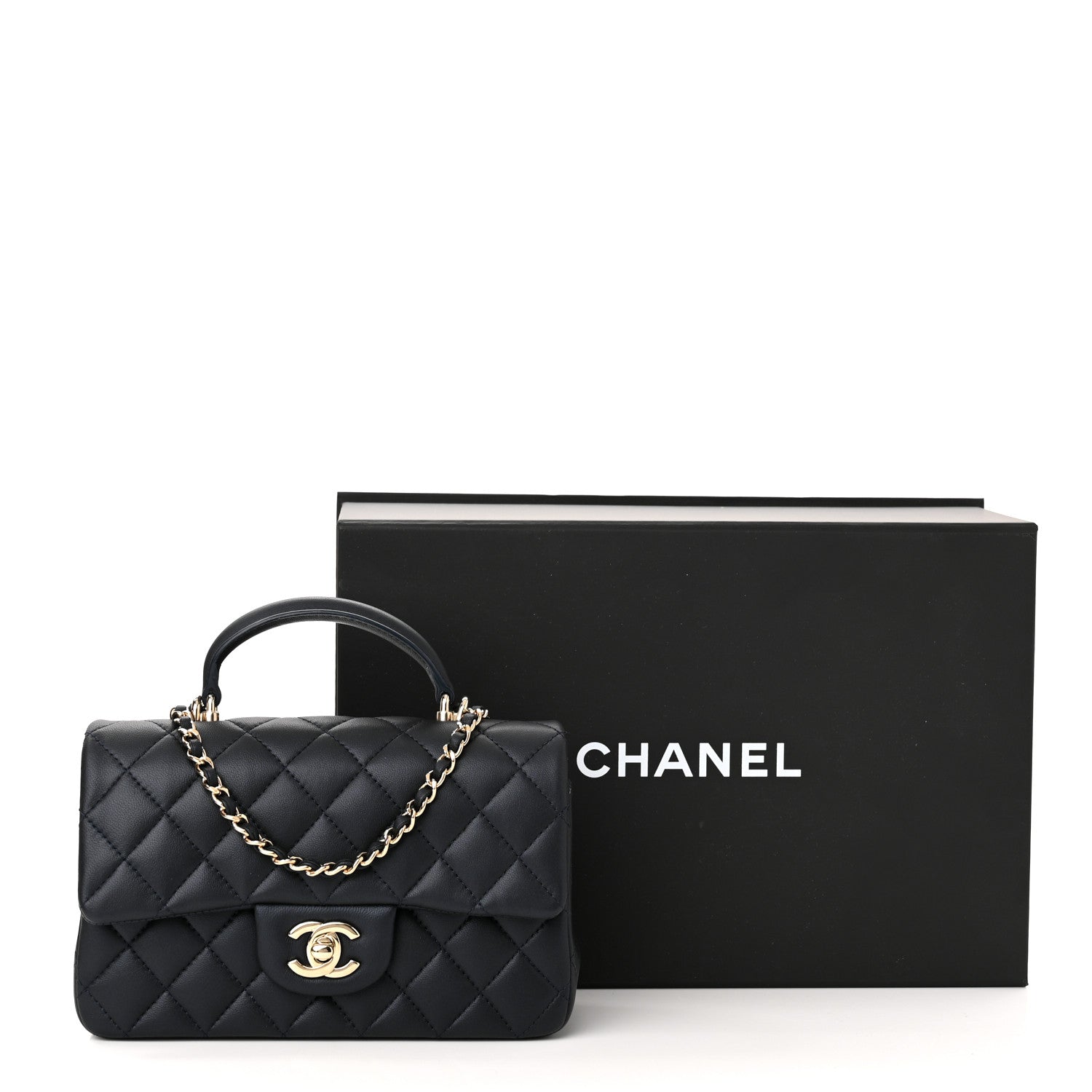 Chanel Iridescent Lambskin Quilted Mini Top Handle Rectangular Flap Dark Blue 11 of 11