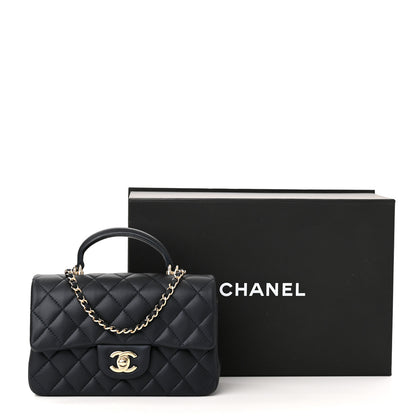 Chanel Iridescent Lambskin Quilted Mini Top Handle Rectangular Flap Dark Blue 11 of 11