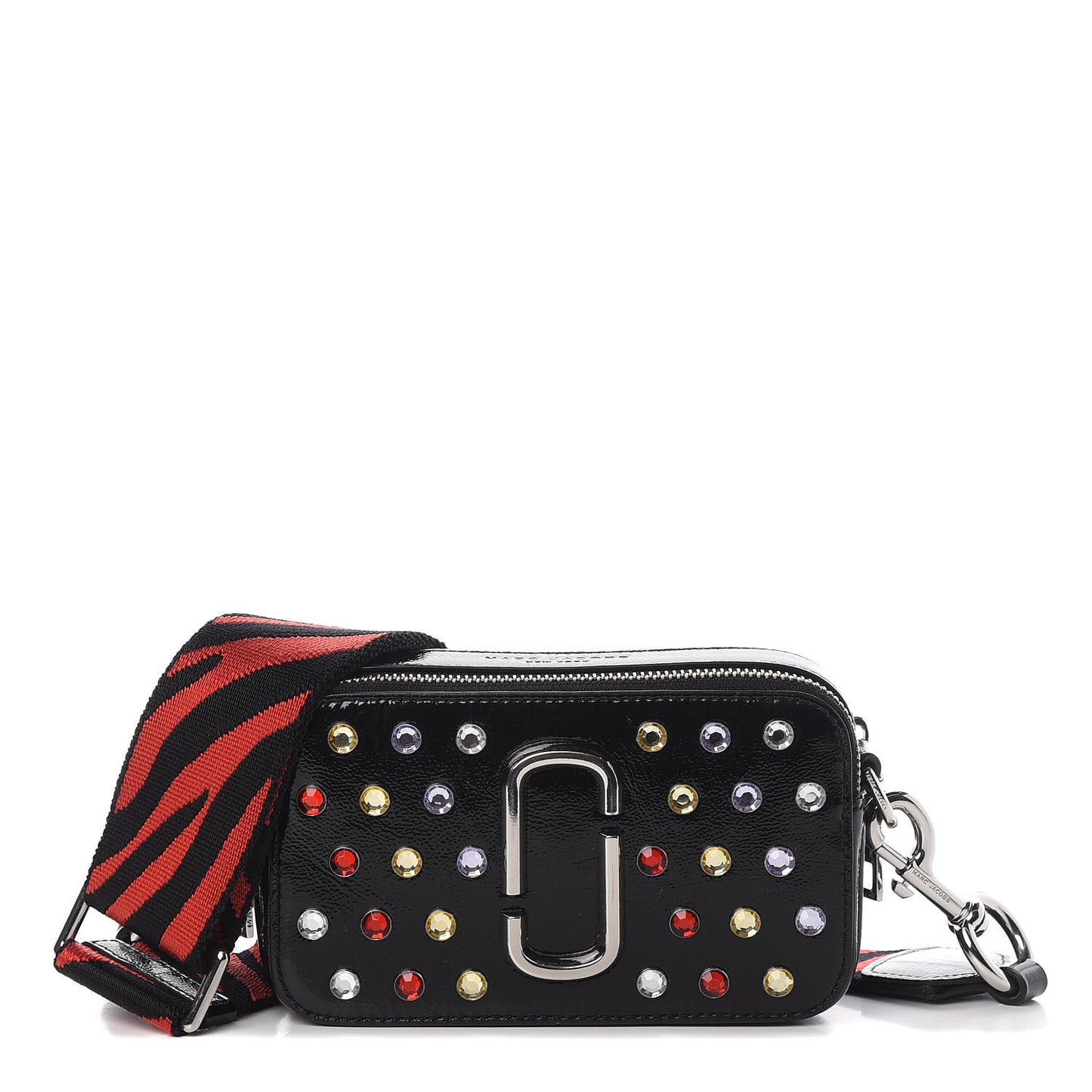 Patent Crystal Embellished Snapshot Camera Bag Black
