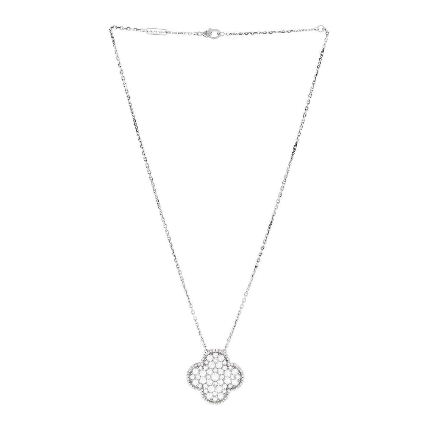 18K White Gold Diamond Magic Alhambra Pendant Necklace