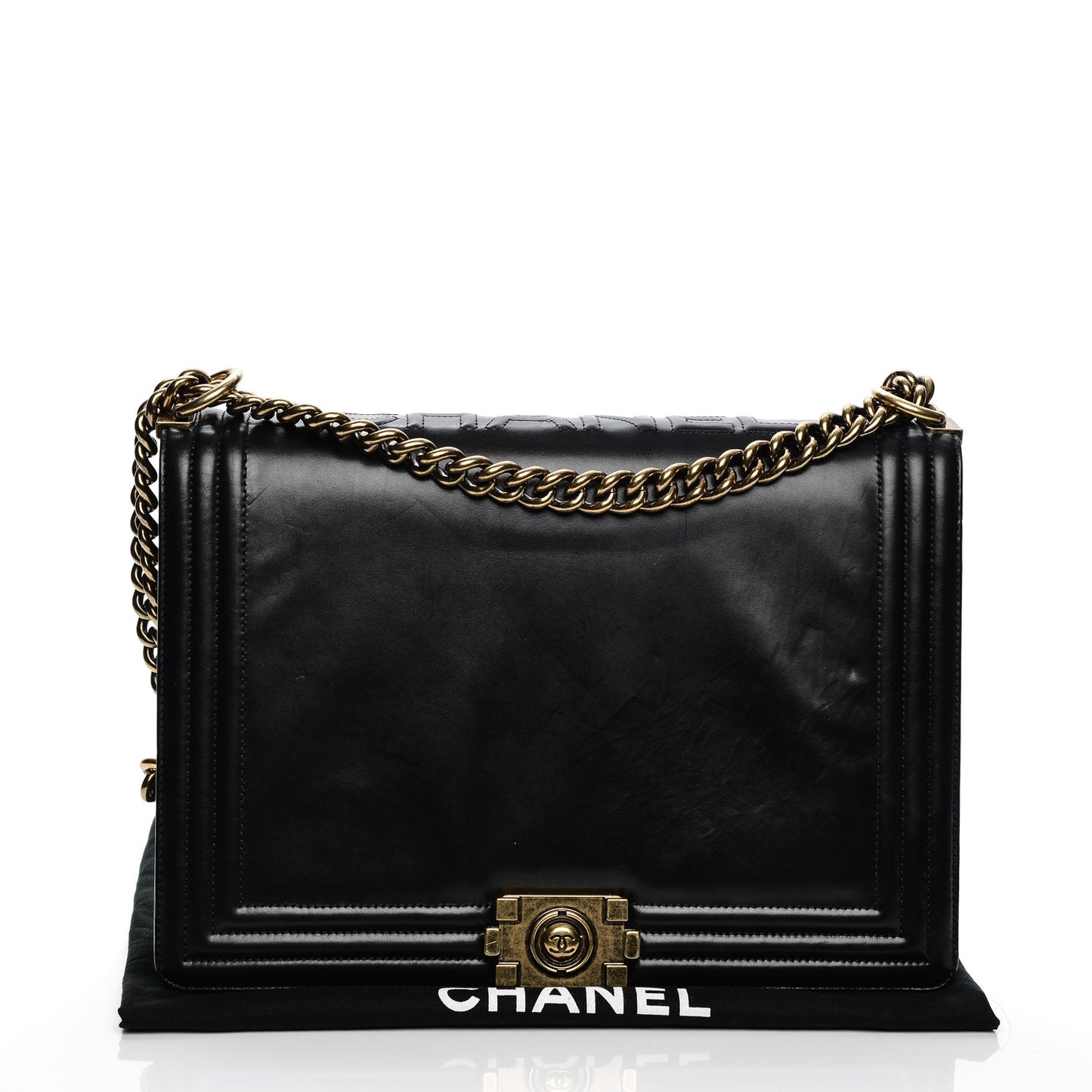 Glazed Calfskin Large Boy Flap Black