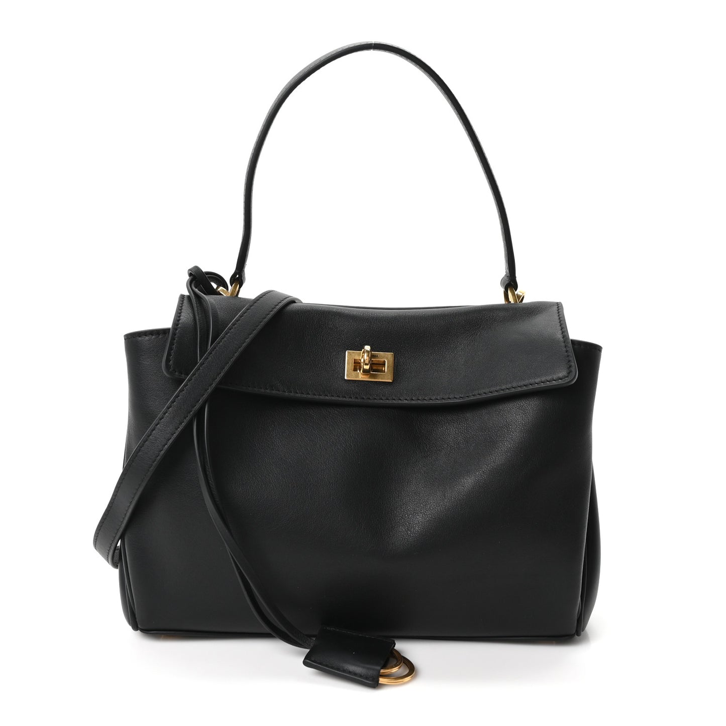 Natural Smooth Calfskin Small Rodeo Top Handle Handbag Black