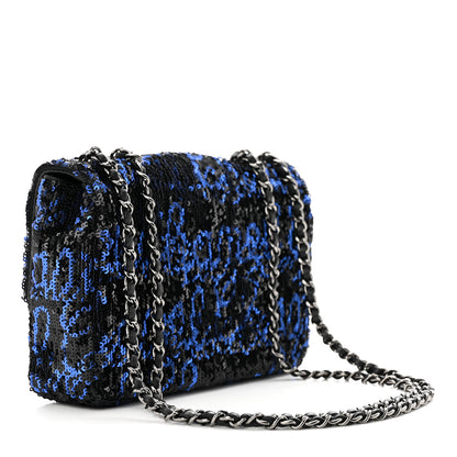 Chanel Sequin Logo Mini Rectangular Flap Black Blue 3 of 11
