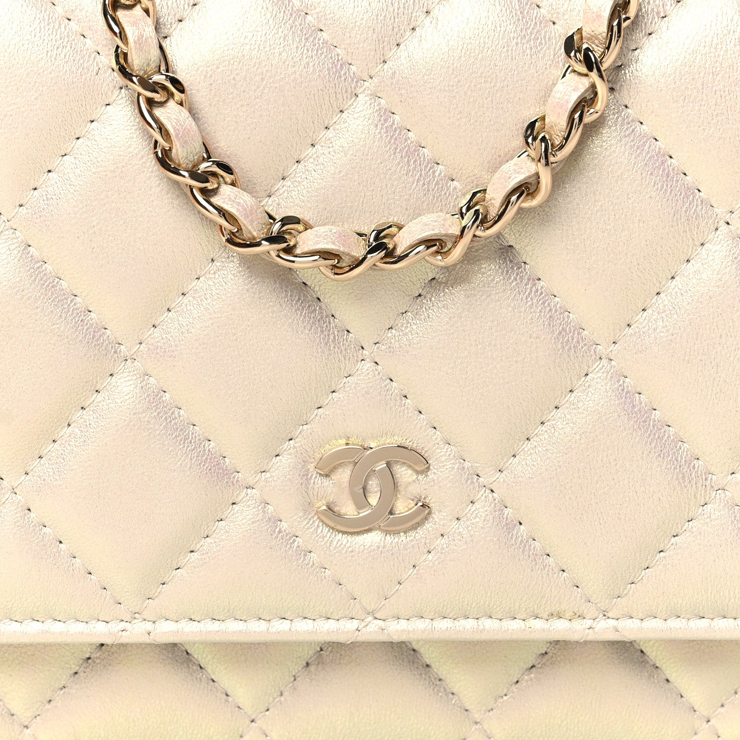 Chanel Iridescent Lambskin Quilted Wallet On Chain WOC Ivory 9 of 12