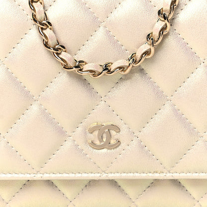 Chanel Iridescent Lambskin Quilted Wallet On Chain WOC Ivory 9 of 12