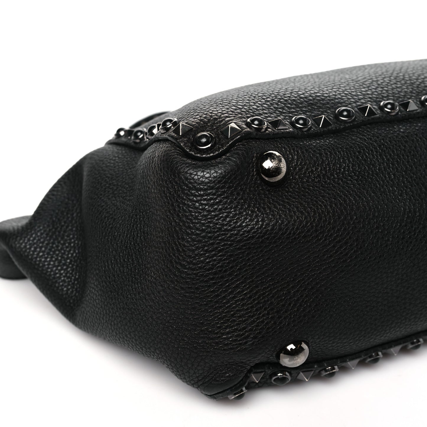 Grained Calfskin Onyx Medium Rockstud Rolling Tote Black