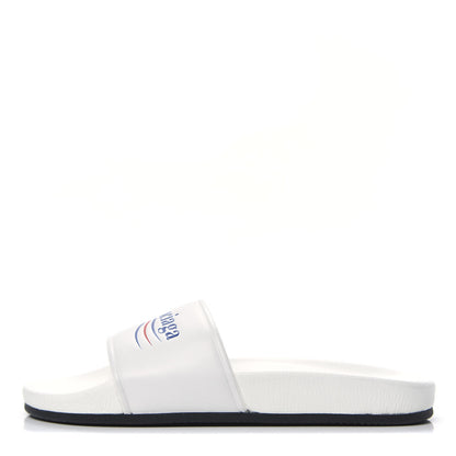 Balenciaga Nappa Political Campaign Logo Womens Pool Slide Sandals 39 White 1 of 8