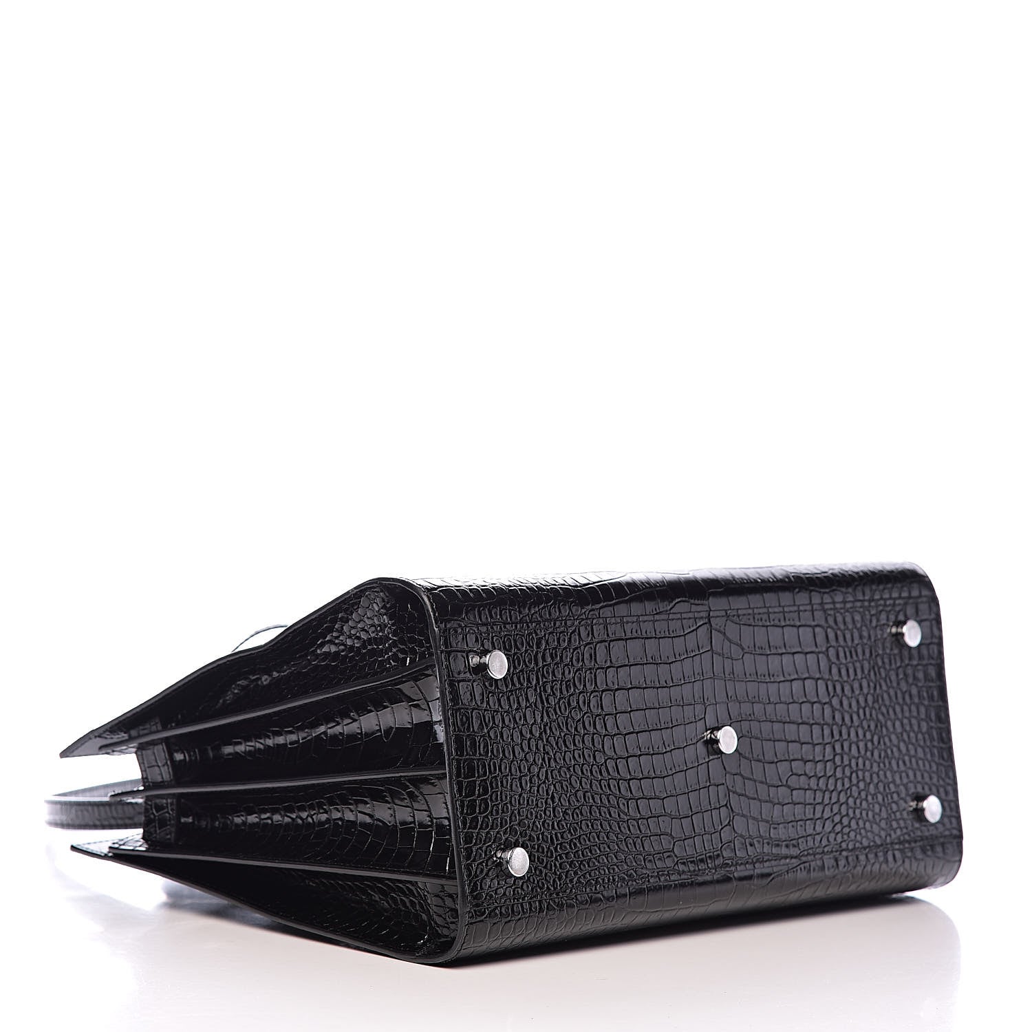 Saint Laurent Calfskin Crocodile Embossed Small Sac de Jour Black 4 of 15