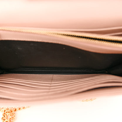 Saint Laurent Grain De Poudre Matelasse Chevron Monogram Chain Wallet Pale Pink 6 of 12