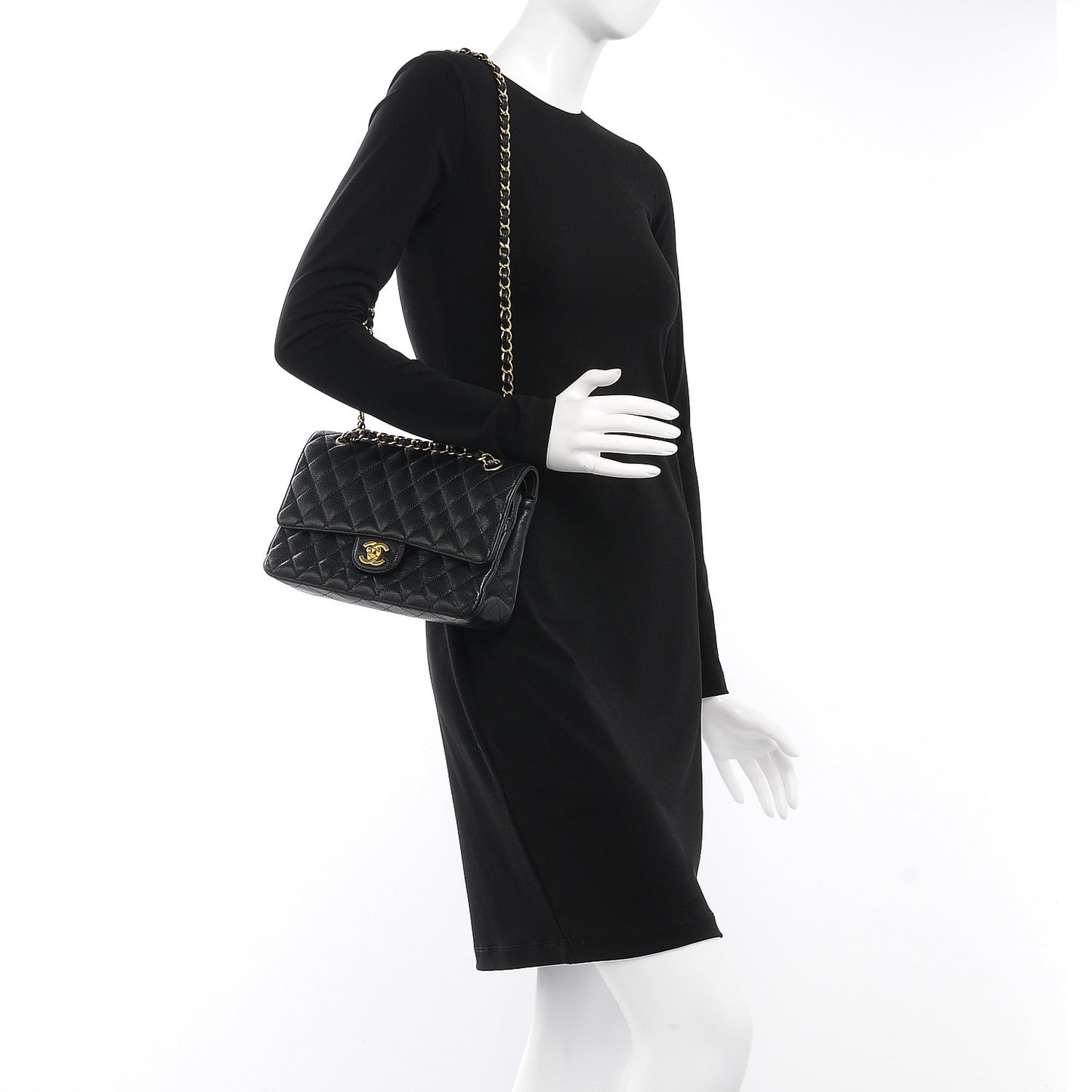 Caviar Quilted Medium Double Flap Black