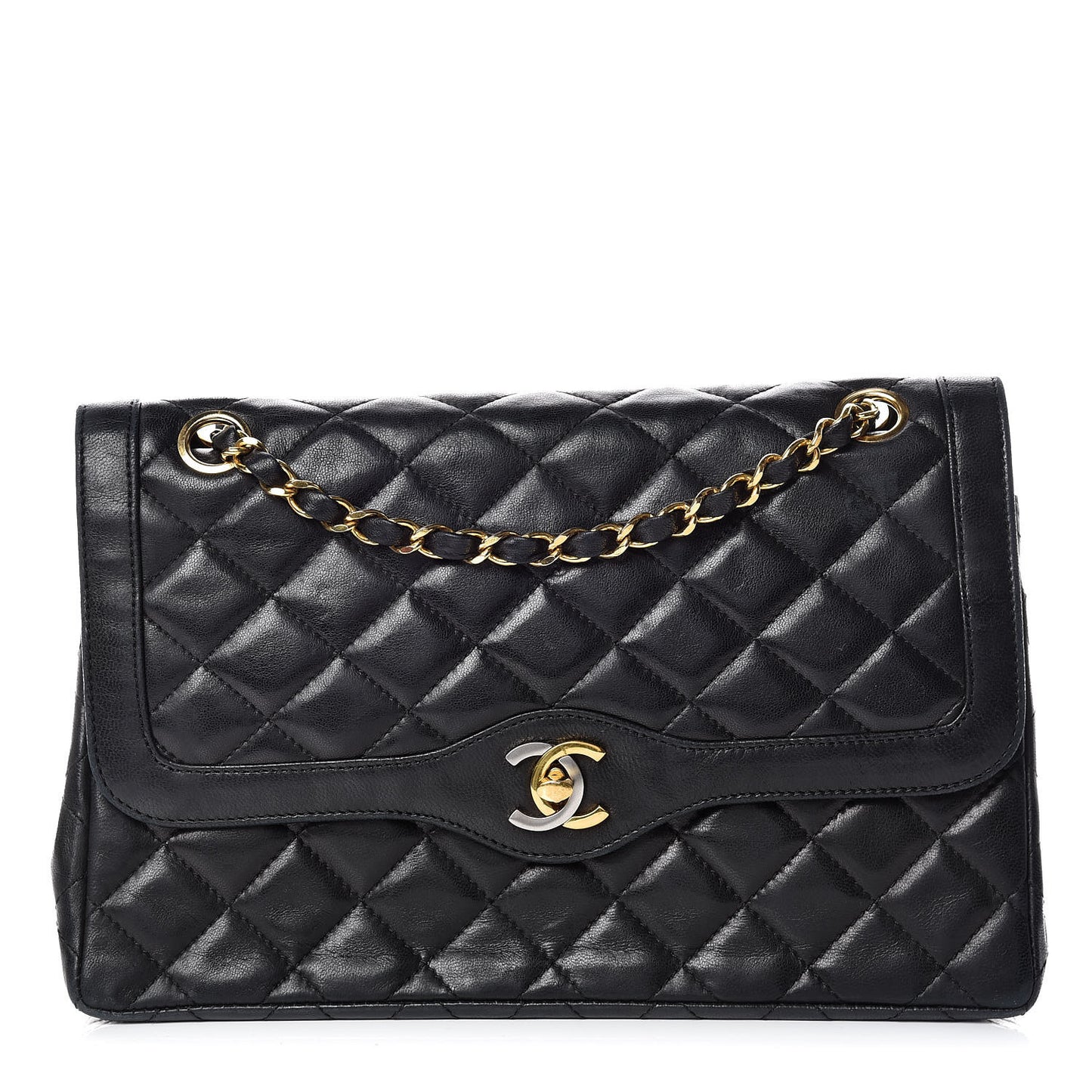 Lambskin Quilted Medium Double Flap Black