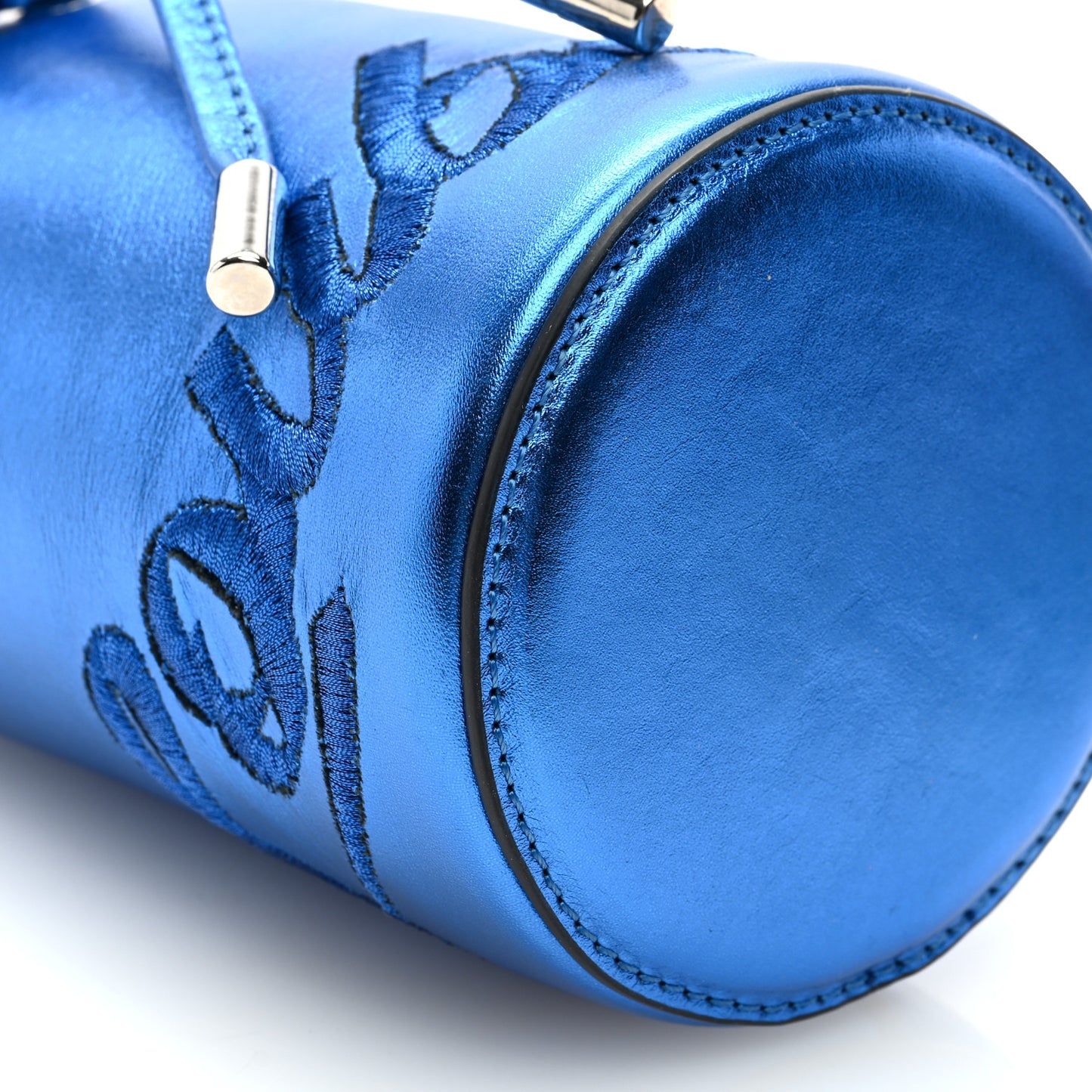 CHRISTIAN LOUBOUTIN Metallic Calfskin Mini Marie Jane Bucket Bag Blue