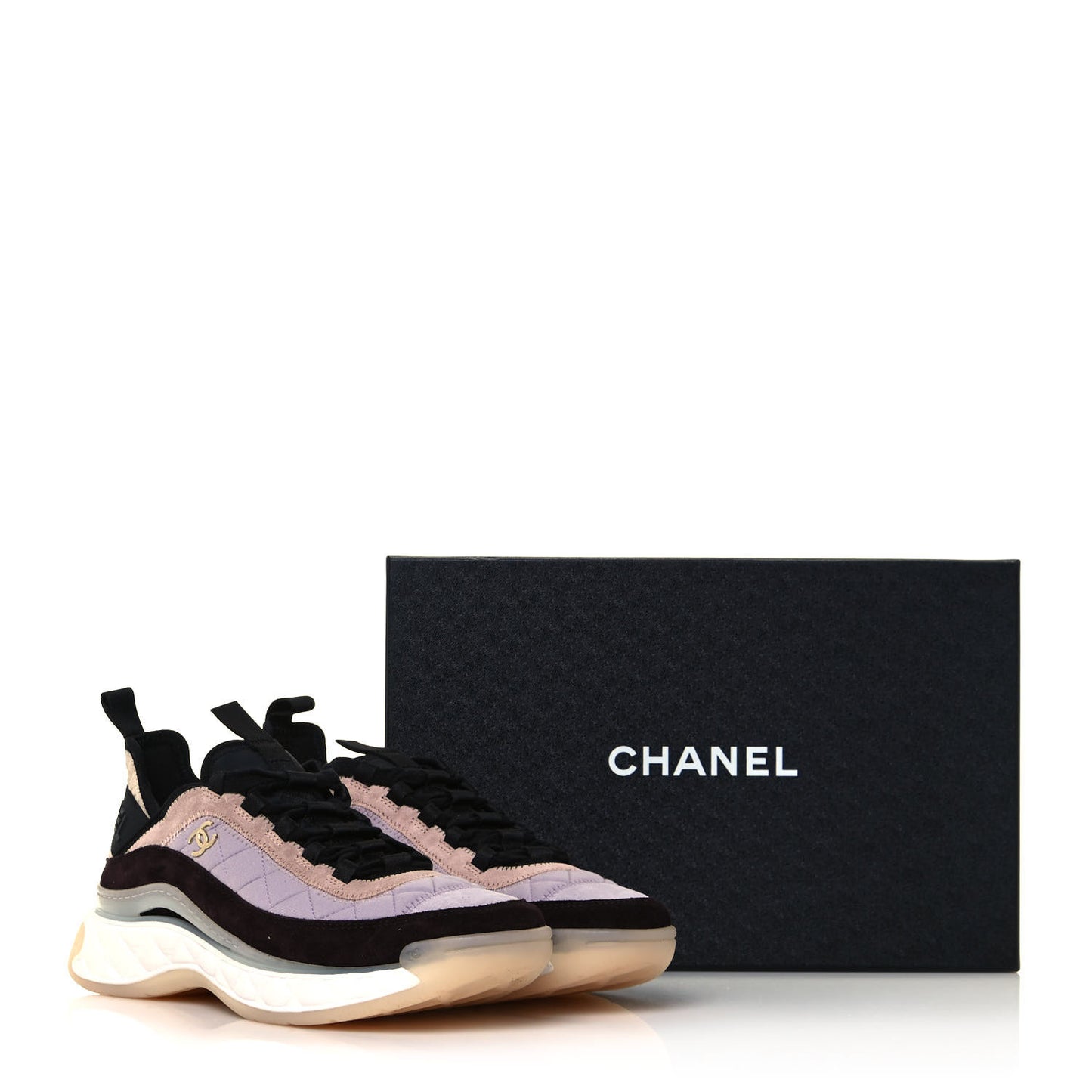 Velvet Calfskin Mixed Fibers CC Sneakers 40 Light Purple Beige