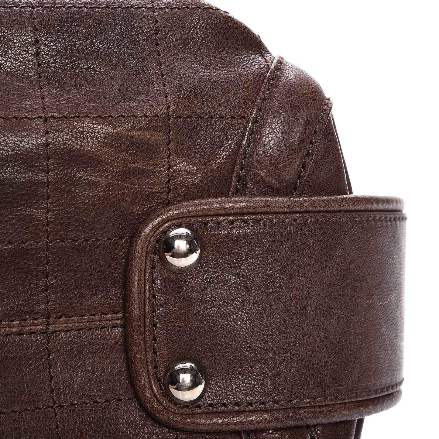 Calfskin Square Stitch Round Bowling Bag Brown
