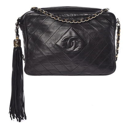 Chanel Lambskin Chevron Quilted Tassel Camera Case Black 1 of 16
