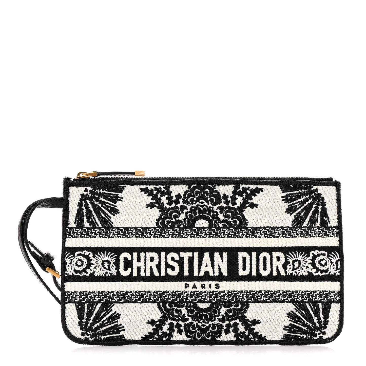 Technical Fabric Embroidered Pouch Black White