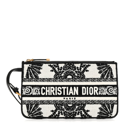 Christian Dior Technical Fabric Embroidered Pouch Black White 1 of 9