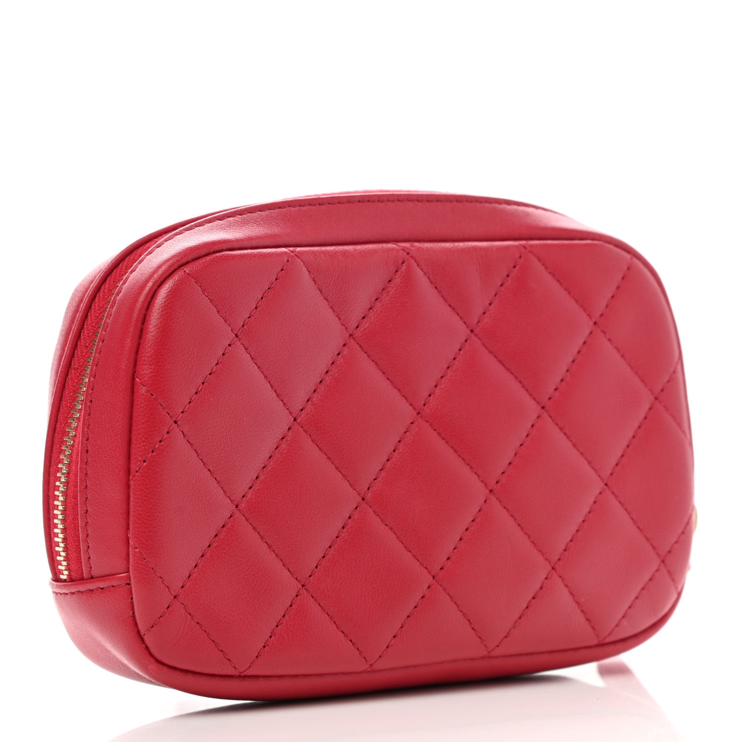 Chanel Lambskin Quilted Small Curvy Pouch Cosmetic Case Red 3 of 7