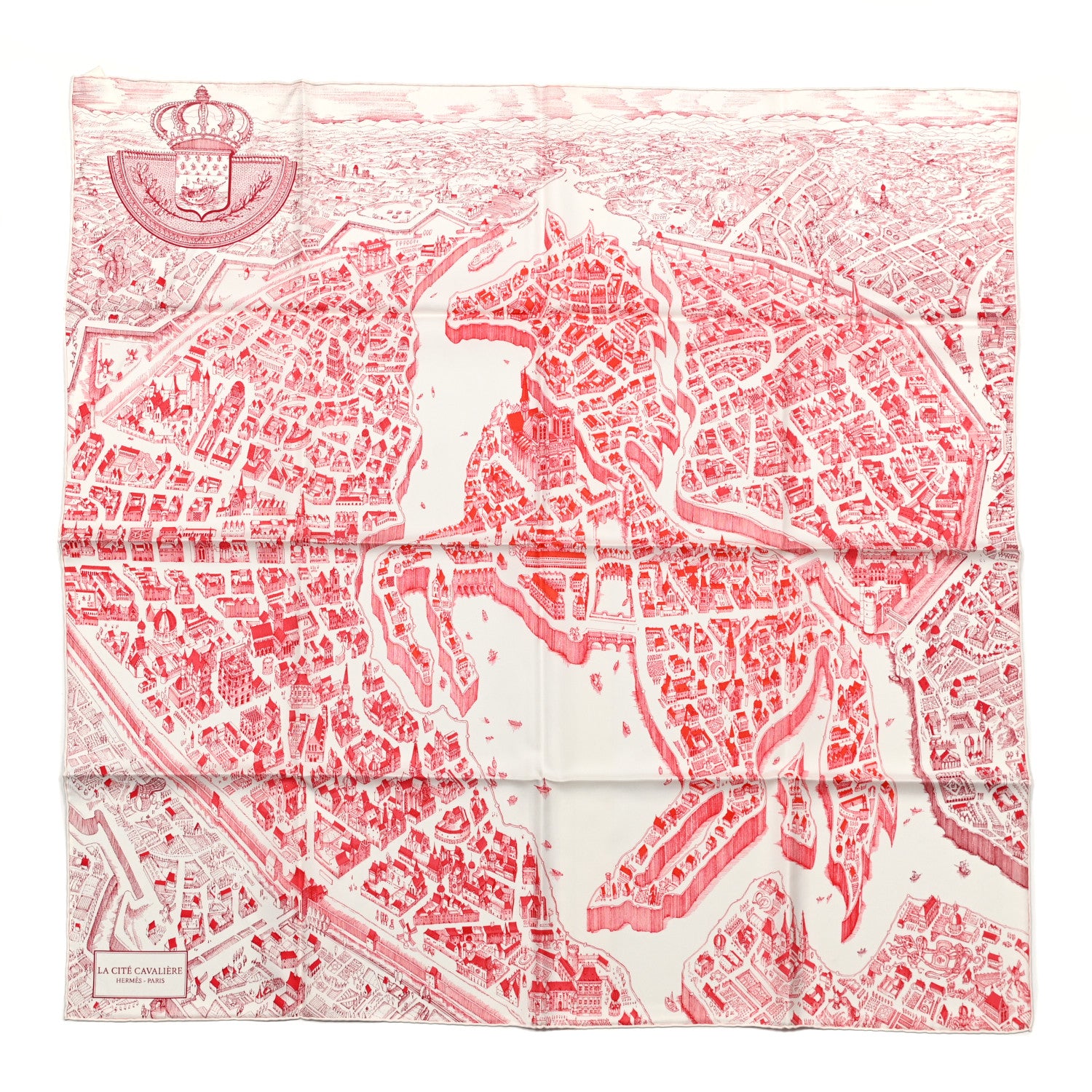 Hermes Silk La Cite Cavaliere Scarf 90 White Rouge Bordeaux 1 of 5