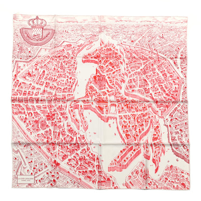 Hermes Silk La Cite Cavaliere Scarf 90 White Rouge Bordeaux 1 of 5