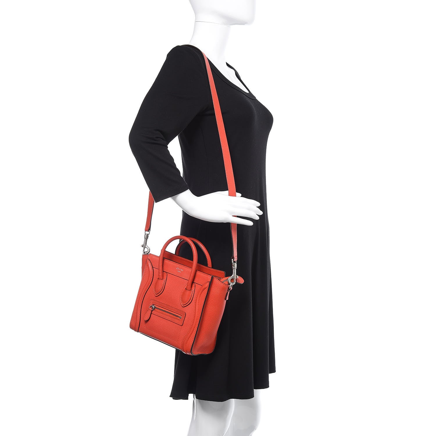 Celine Drummed Calfskin Nano Luggage Vermillion 2 of 13
