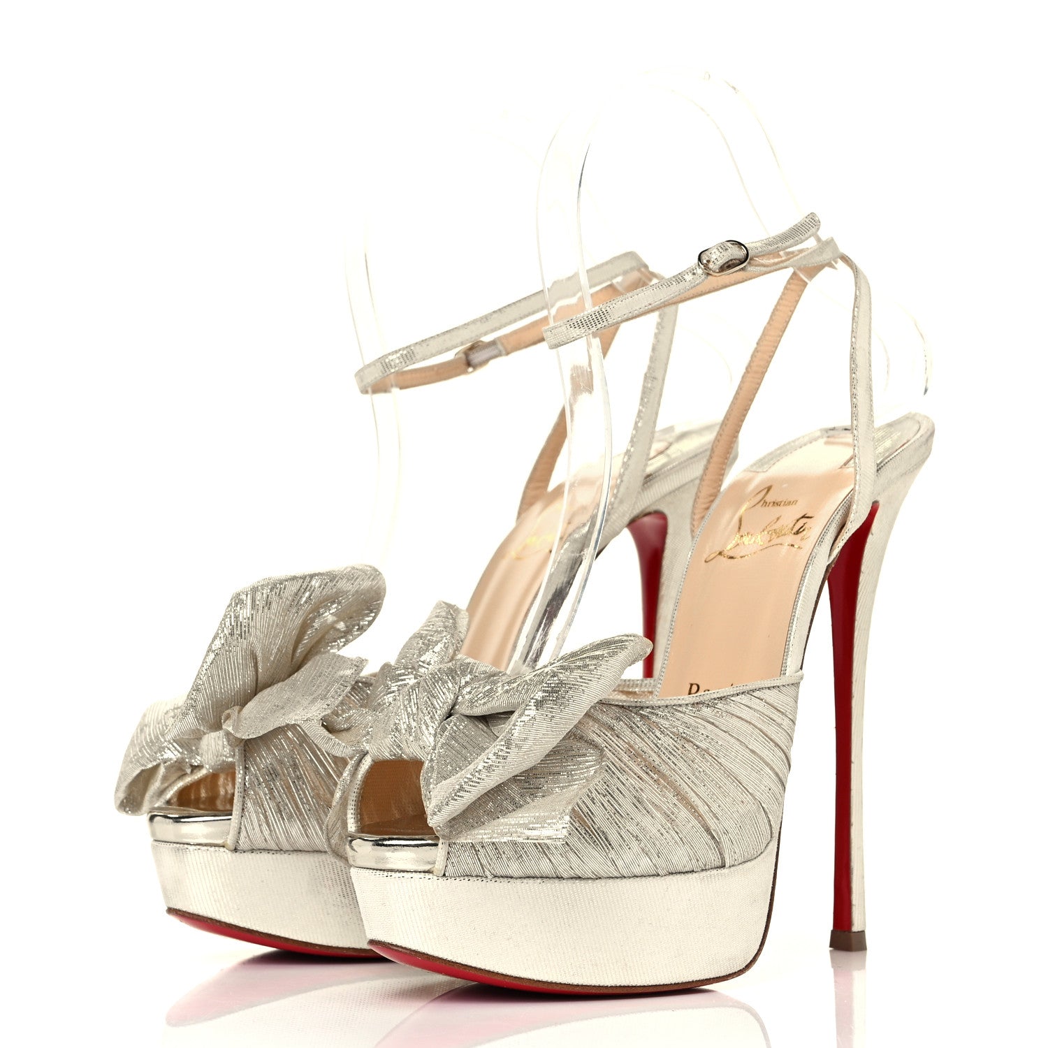 Christian Louboutin Chiffon Lame Bow Artydiva 120 Platform Sandals 37 Gold 2 of 7