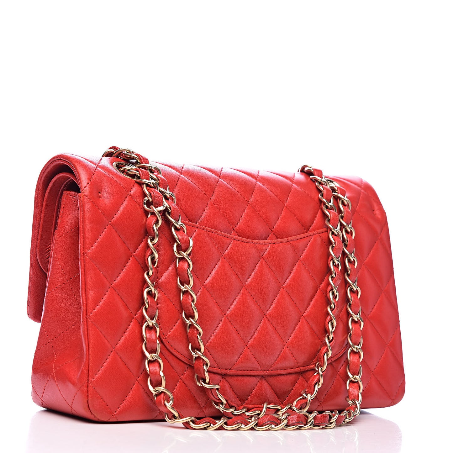 Lambskin Quilted Medium Double Flap Red