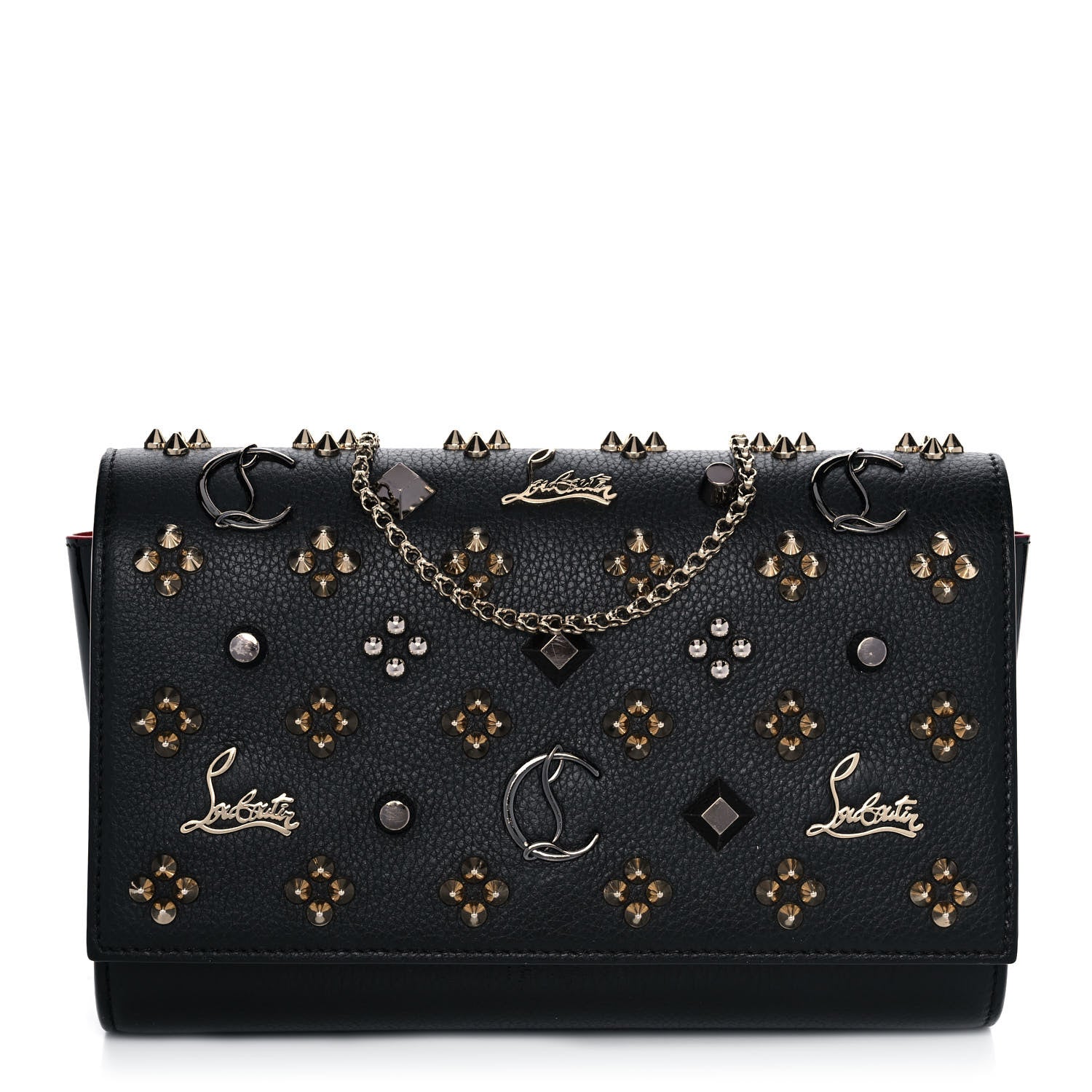 Christian Louboutin Grained Calfskin Spikes Loubinthesky Paloma Wallet On Chain Black Multimetal 1 of 17