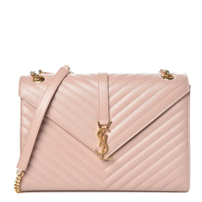 Saint Laurent Grain De Poudre Matelasse Chevron Large Monogram Satchel Rose Antic 1 of 9
