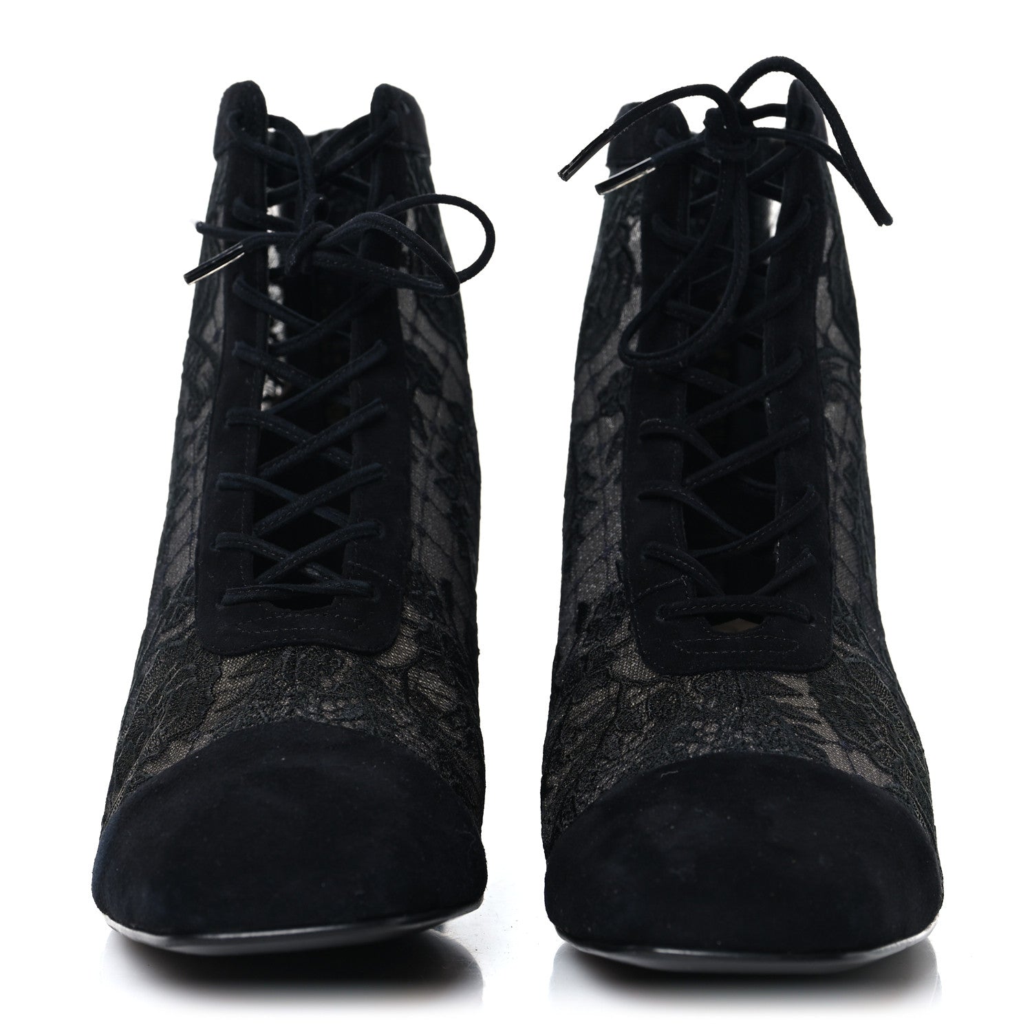 Christian Dior Suede Transparent Mesh Embroidered Roses Naughtily-D Heeled Lace Up Ankle Boots 39.5 Black 3 of 10