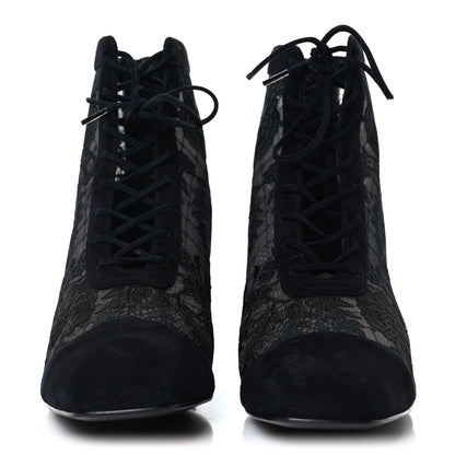 Christian Dior Suede Transparent Mesh Embroidered Roses Naughtily-D Heeled Lace Up Ankle Boots 39.5 Black 3 of 10