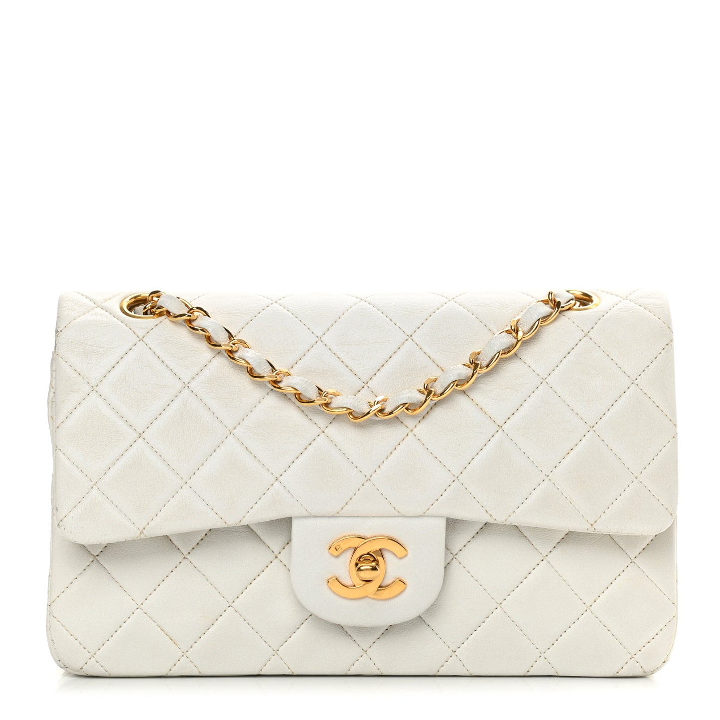 Lambskin Quilted Small Double Flap White