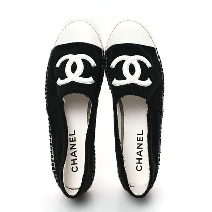Chanel Cotton Lambskin CC Espadrilles 41 Black White 2 of 10