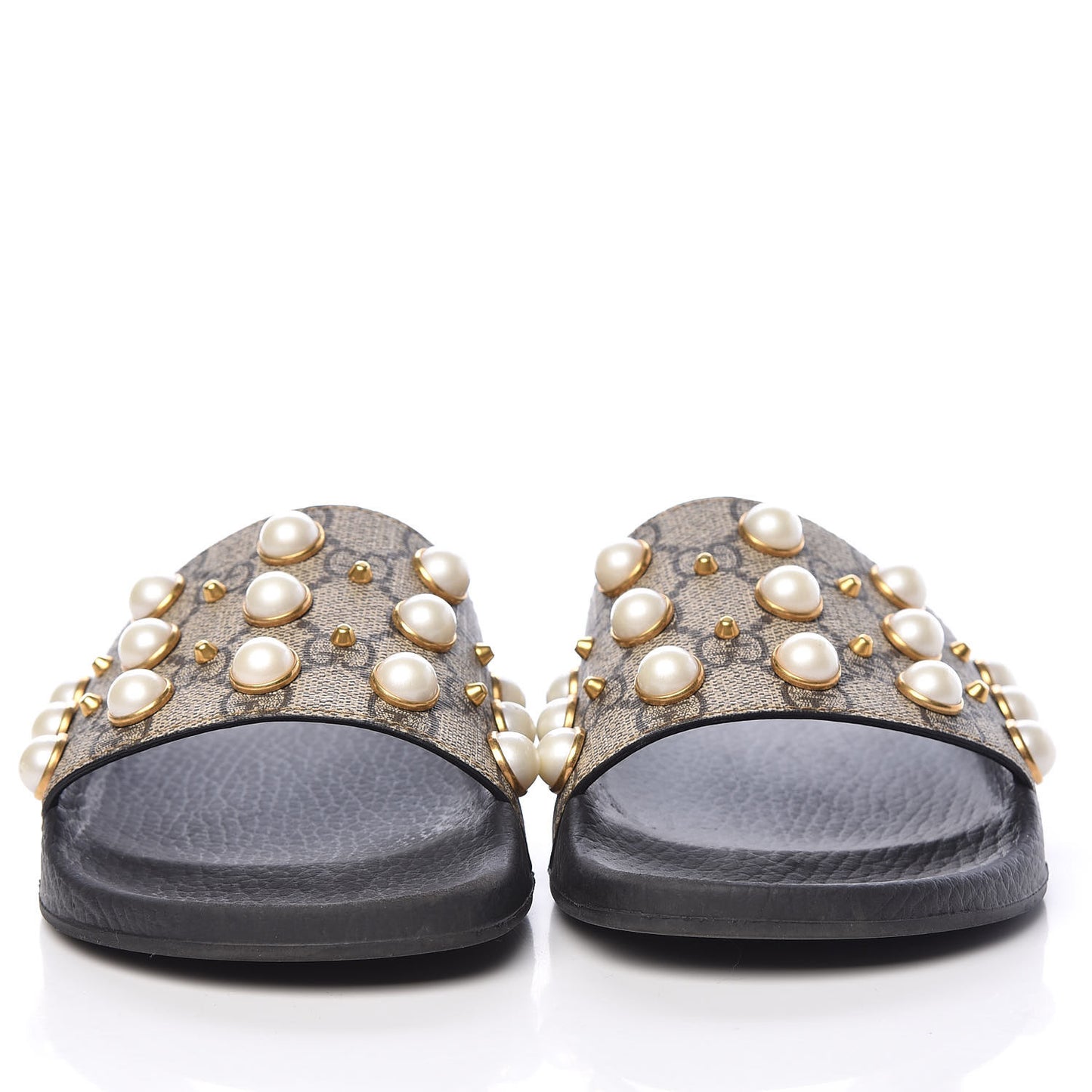 GG Supreme Monogram Pearls Slide Sandals 38 Beige