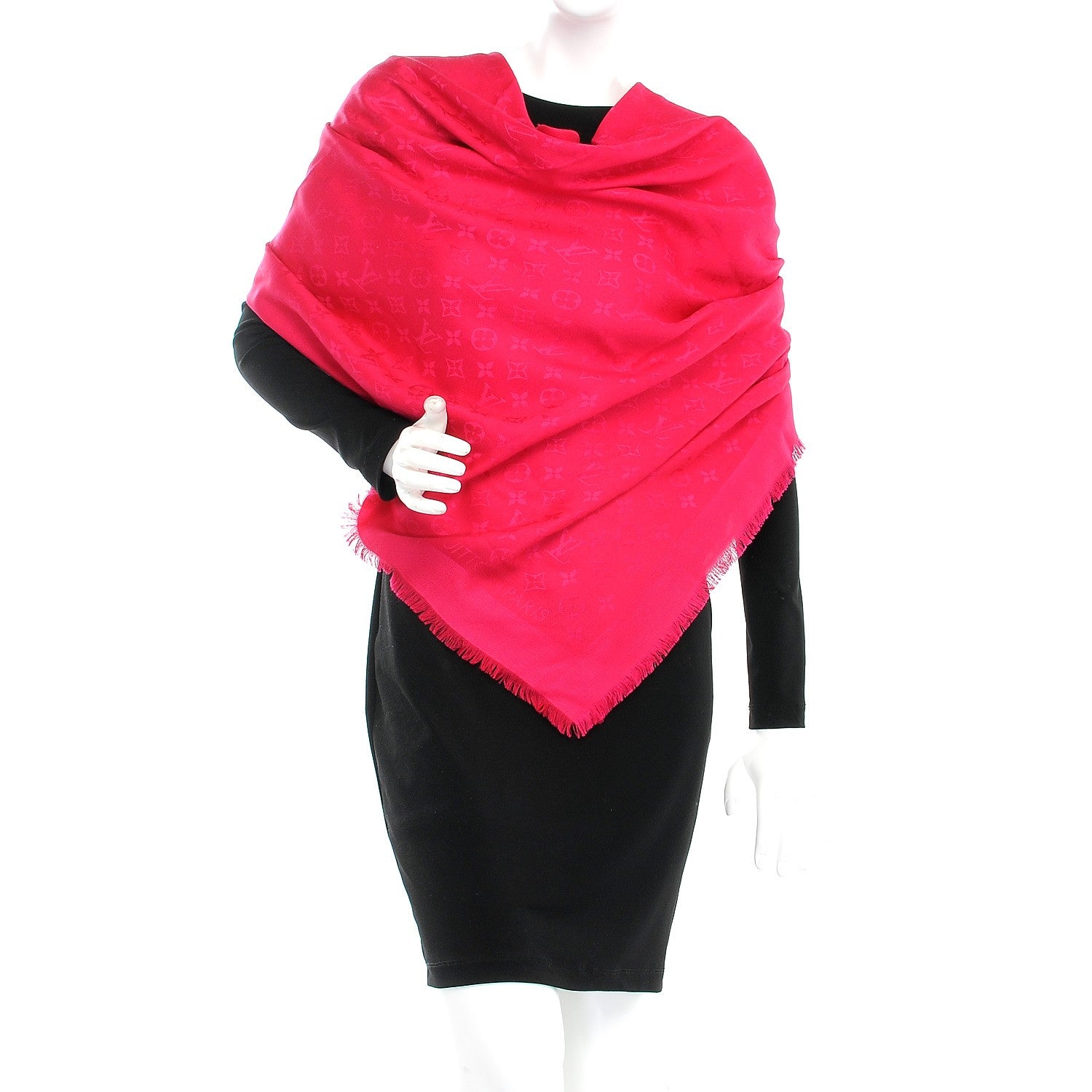 Louis Vuitton Wool Silk Monogram Shawl Strass Pink 2 of 4
