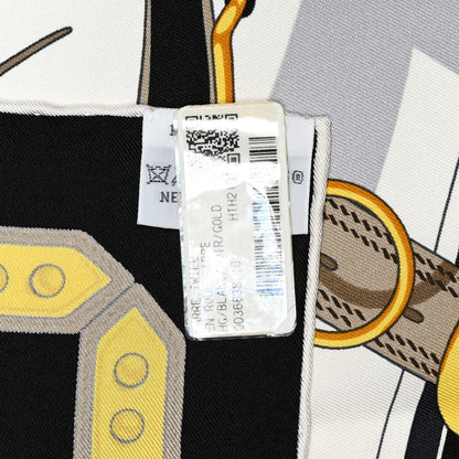 Hermes Silk En Roue Libre Scarf 90 White Black Gold 5 of 5