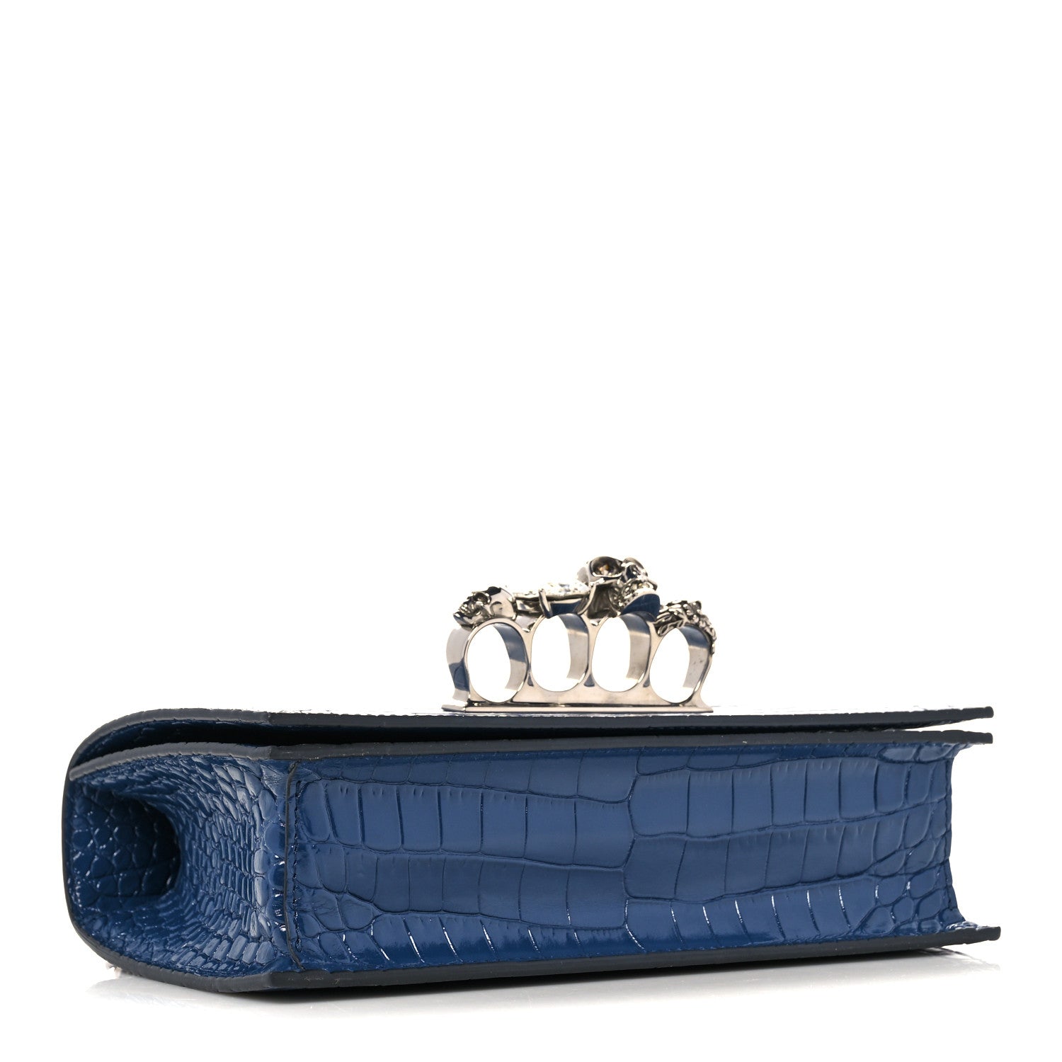 Alexander McQueen Shiny Crocodile Embossed Jeweled Satchel Industrial Blue 4 of 10