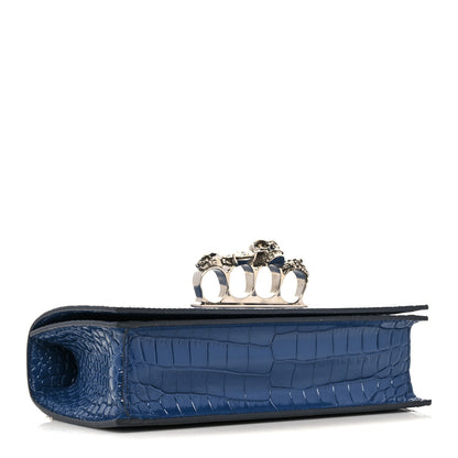 Alexander McQueen Shiny Crocodile Embossed Jeweled Satchel Industrial Blue 4 of 10