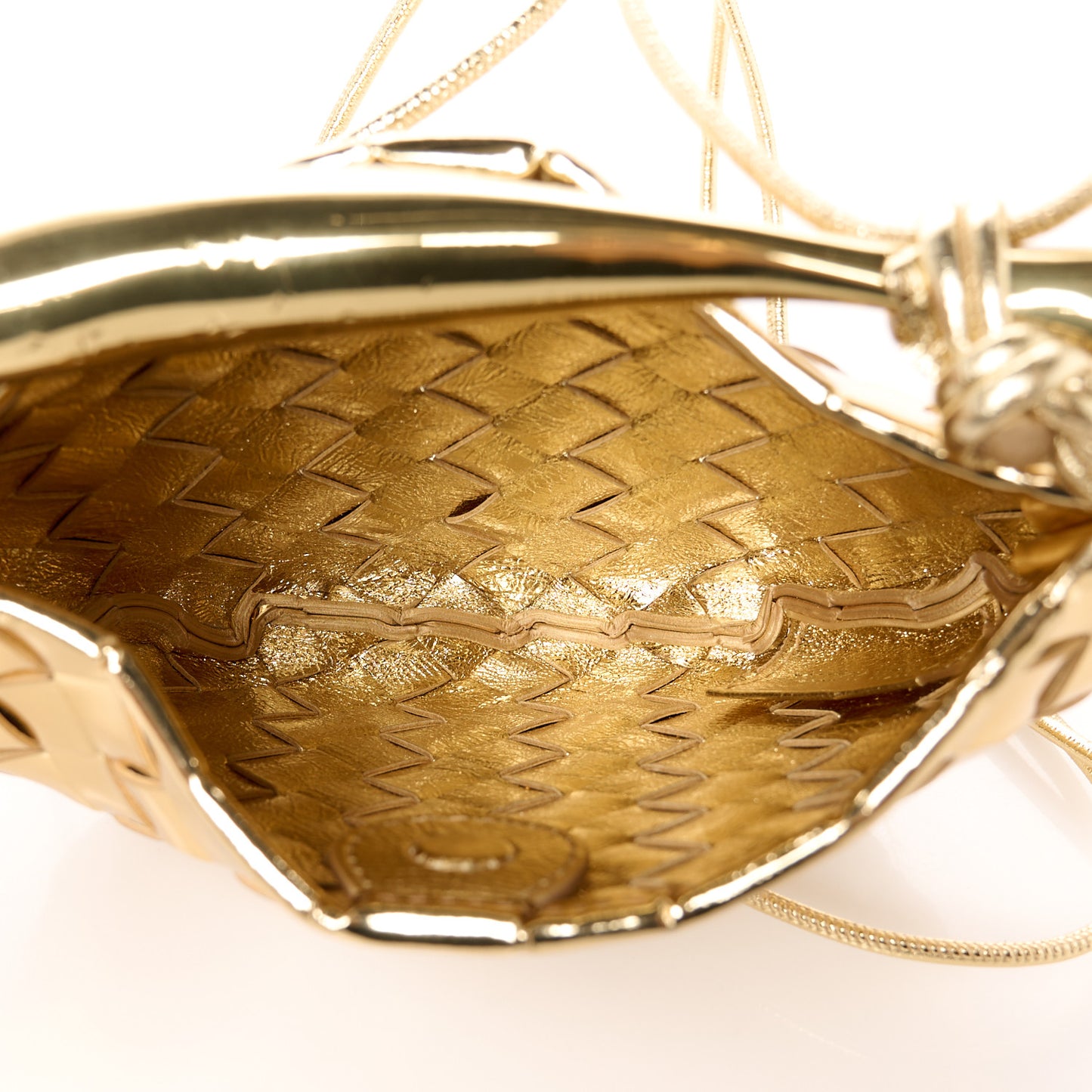 Mirror Laminated Nappa Intrecciato Mini Sardine Bag Gold