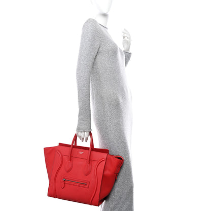 Celine Drummed Calfskin Mini Luggage Coquelicot 2 of 15